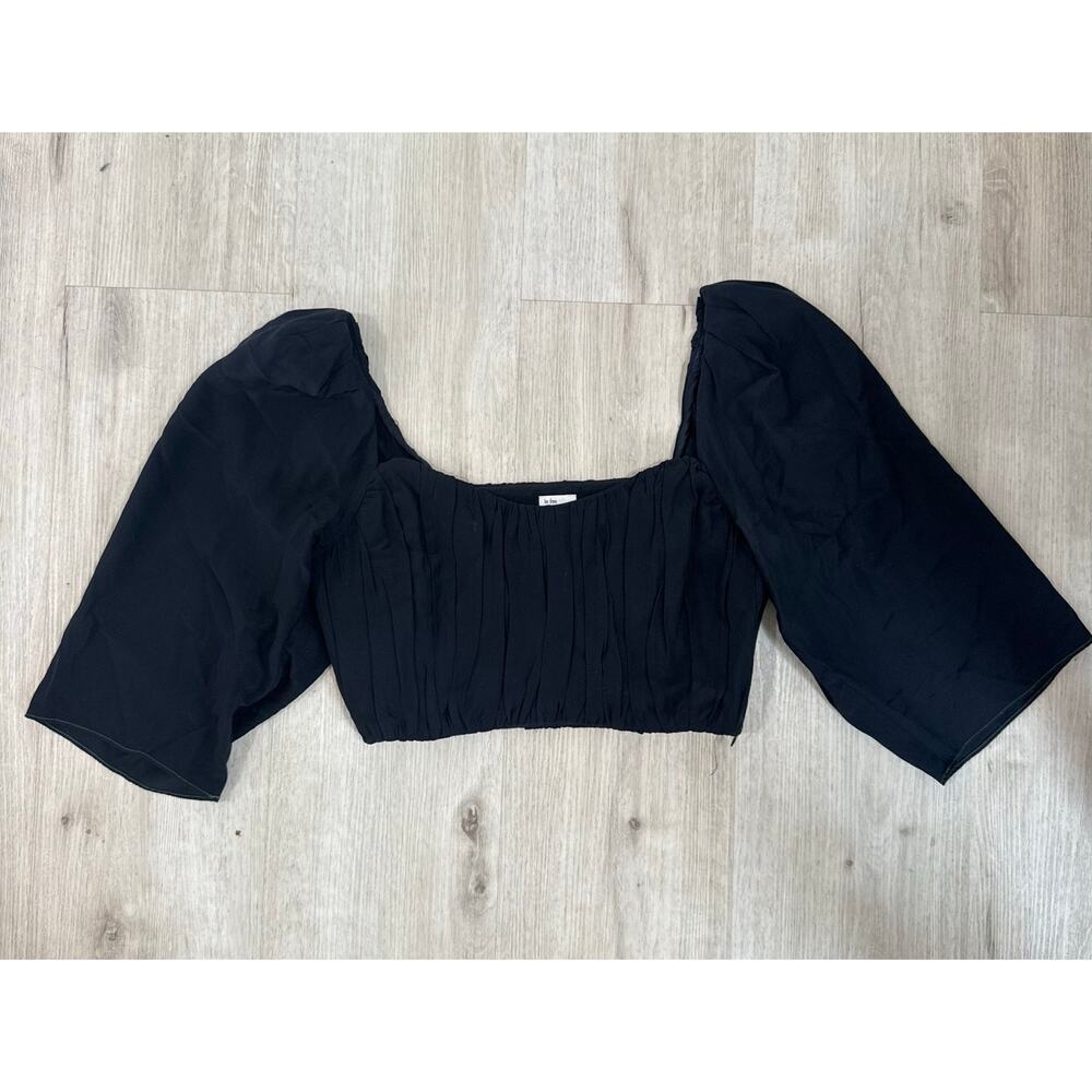 Wilfred Le Fou Silk Puff Sleeve Crop Top Black Romantic Coquette Size 4